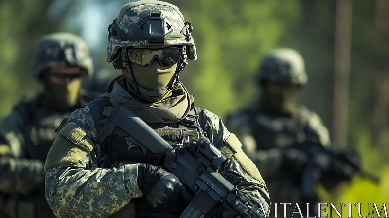 Camouflaged Warriors: A Study in Military Readiness AI Image