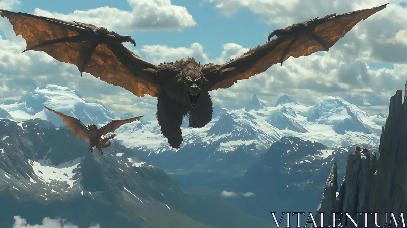 AI ART Winged Creatures in Flight Over Mountains