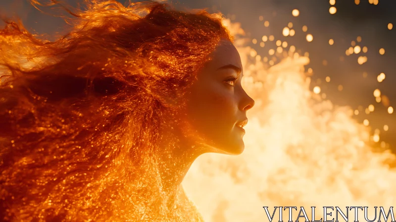 Portrait of a Woman Amidst Intense Blazing Flames AI Image