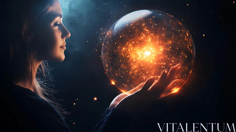 AI ART Woman Gazing at Starry Sphere