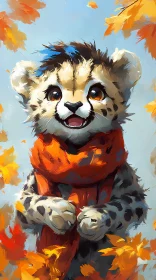 Cheetah Cub With Autumn Leaves