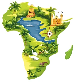 Whimsical Africa Map with Wildlife