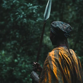 Tribal Woman Holding Spear