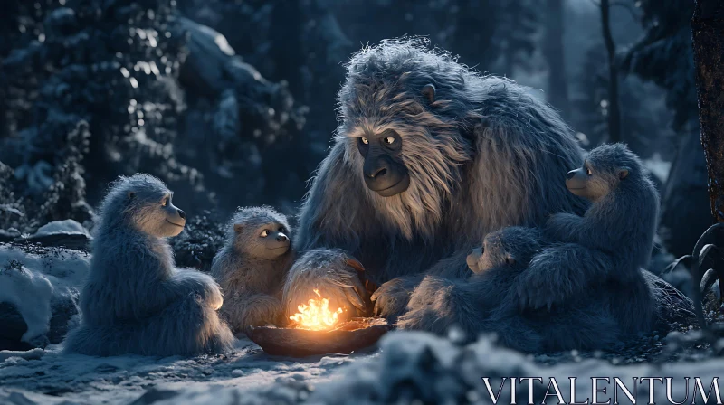 AI ART Cozy Yeti Family Gathering