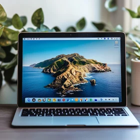 Modern Laptop Displaying Scenic Desktop Background