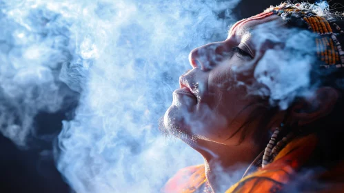 Man Exhaling Smoke: A Serene Portrait