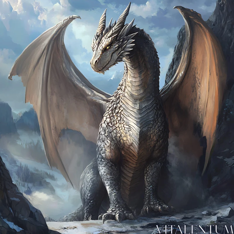 AI ART Fantasy Dragon in Mountain Landscape