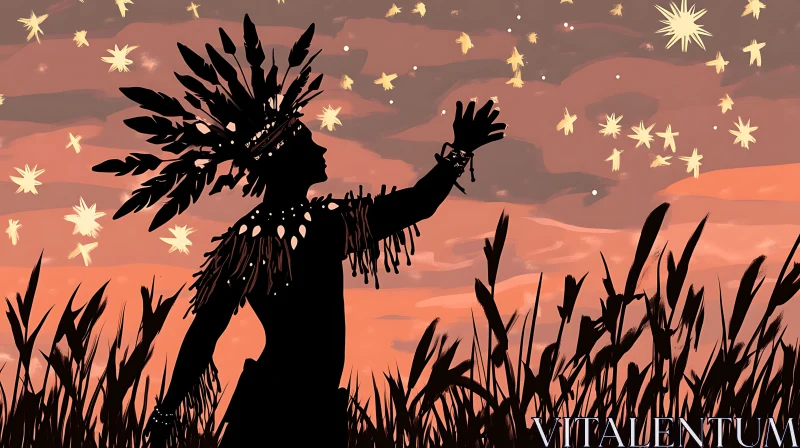 AI ART Silhouette with Headdress and Stars