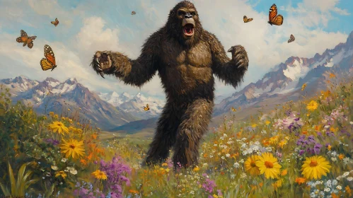 Sasquatch in a Floral Meadow