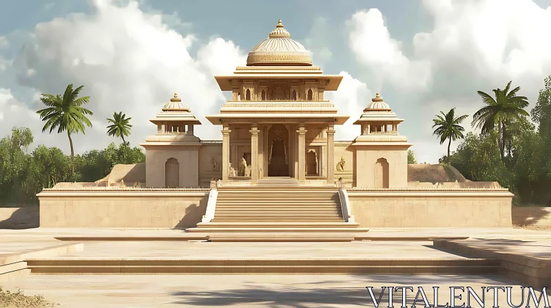 Architectural Marvel: A Tranquil Temple Scene AI Image