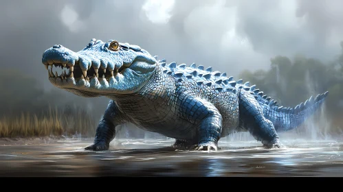 Blue Crocodilian Predator in the Wild