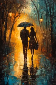 Couple's Rainy Night Out Art