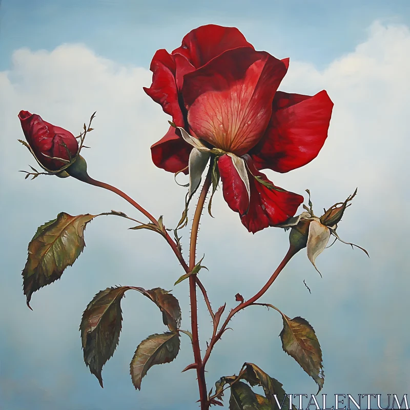 Scarlet Rose with Sky Background AI Image