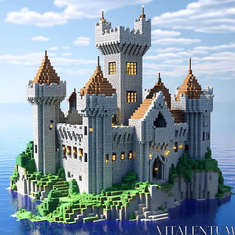 Seaside Medieval Castle on Island AI Image