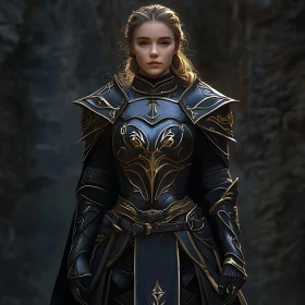 Female Warrior in Black and Gold Armor