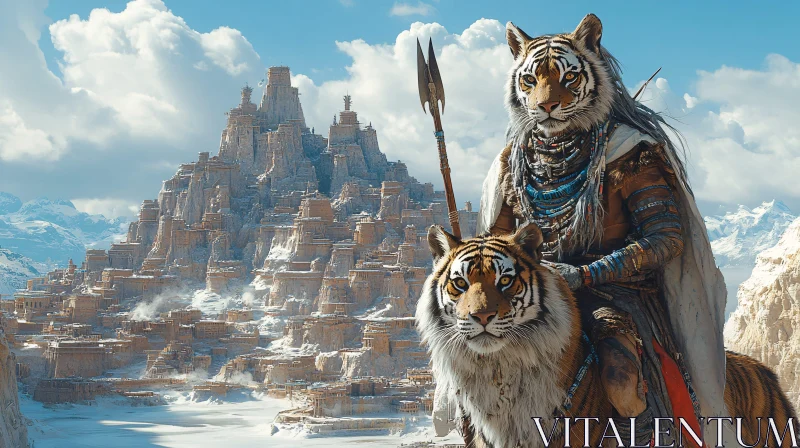 Fantasy Tiger Rider Scene AI Image