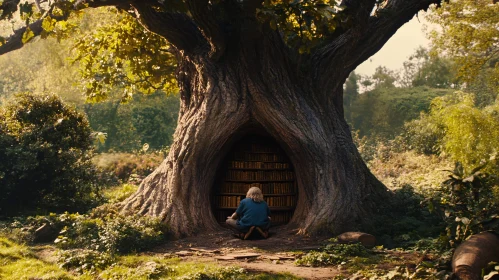 Whimsical Tree Library in Forest Glade