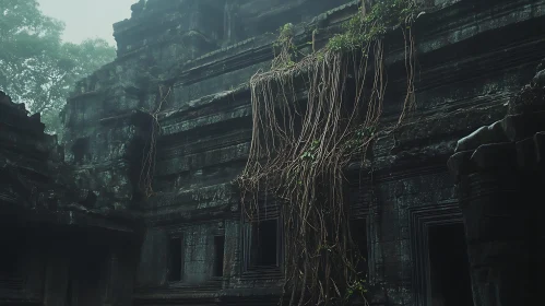 Weathered Temple Walls with Cascading Vines