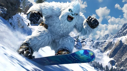 Snowboarding Yeti on Mountain Slopes