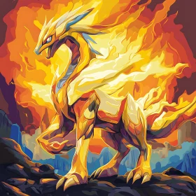 Golden Dragon Amidst Flames