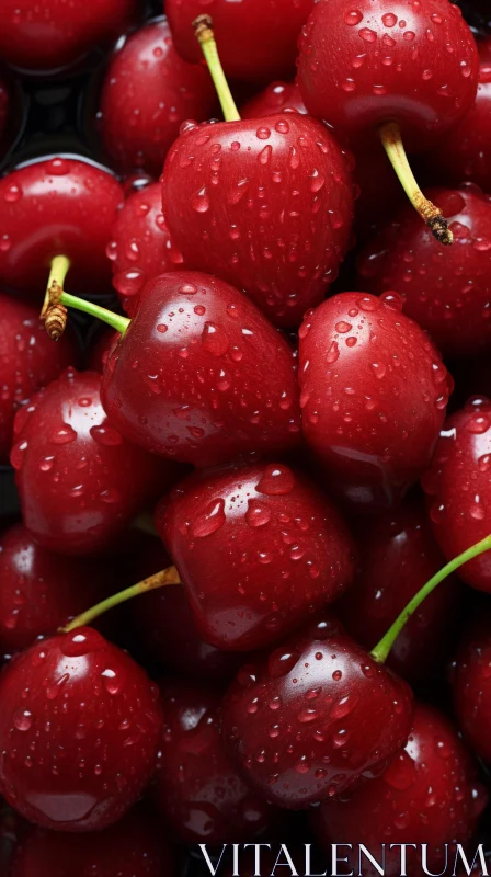 Detailed Close-Up of Wet Cherries AI Image
