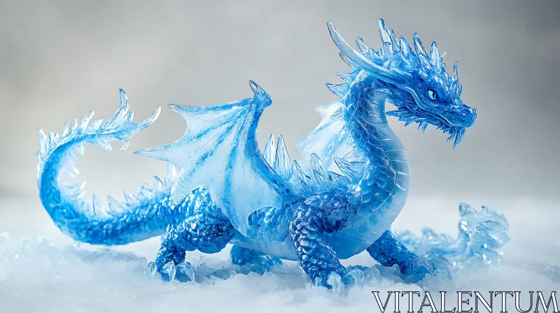 AI ART Blue Ice Dragon Sculpture