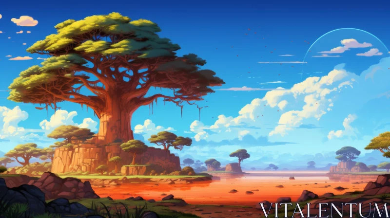 Enchanting Concept Art of a Solitary Tree with Colorful Skies AI Image