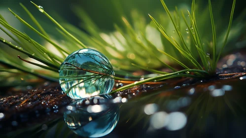 Enchanting Glass Drop Amidst Grass and Pine Needles