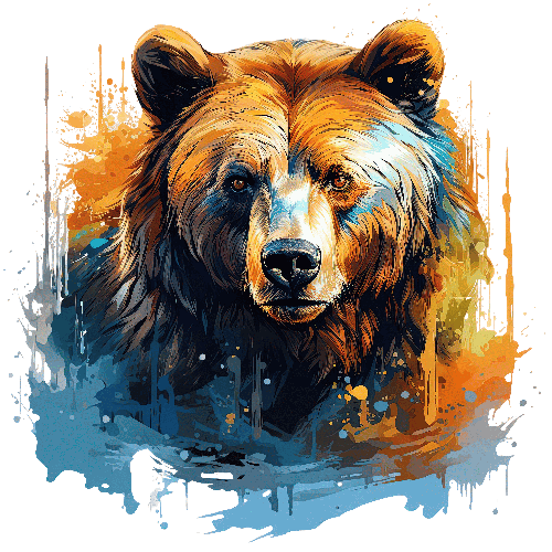 Expressive Watercolor Painting of a Detailed Bear POD Design