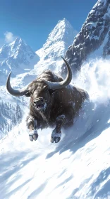 Bull in Snowy Mountains