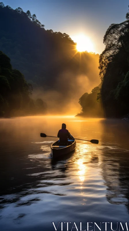 Golden Sunrise over Misty River in Costa Rica | Nature Photography AI Image