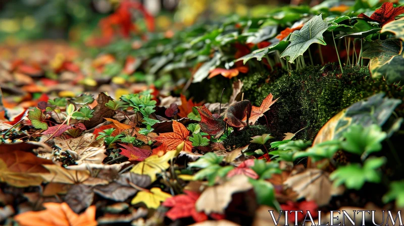 Ground-level Perspective: Serene Beauty of Fallen Leaves AI Image