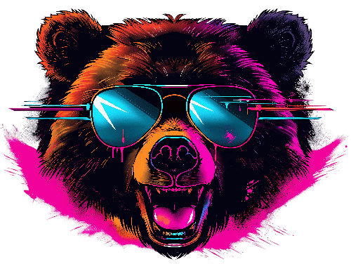 Retro Cartoon Bear with Sunglasses Digital Art POD Design