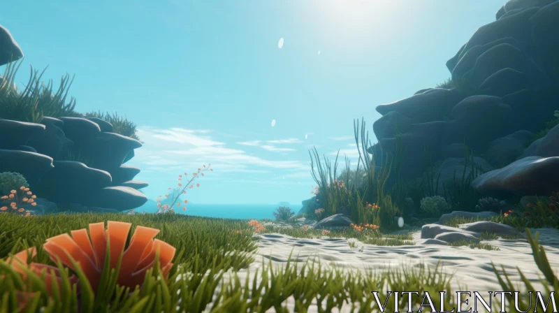 Tranquil Nature Scene with Grass and Seaweed | Retrocore Style AI Image