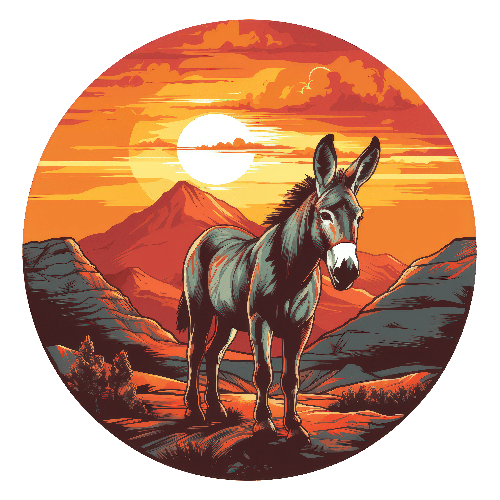 POD Design Vintage Donkey Illustration in Desert Sunset for T-Shirt