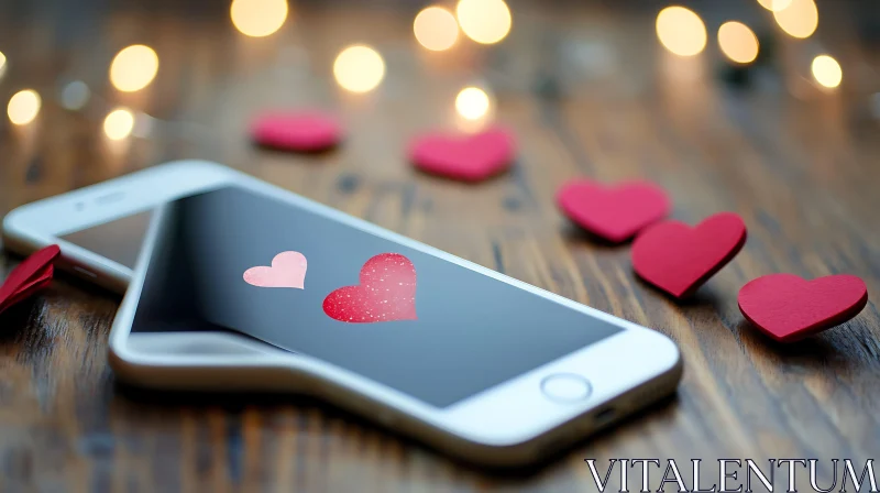 Romantic Hearts Display on Smartphone AI Image