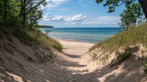 Pathway Through Dunes to a Tranquil Beach Landscape