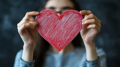 Woman Holding a Heart Drawing