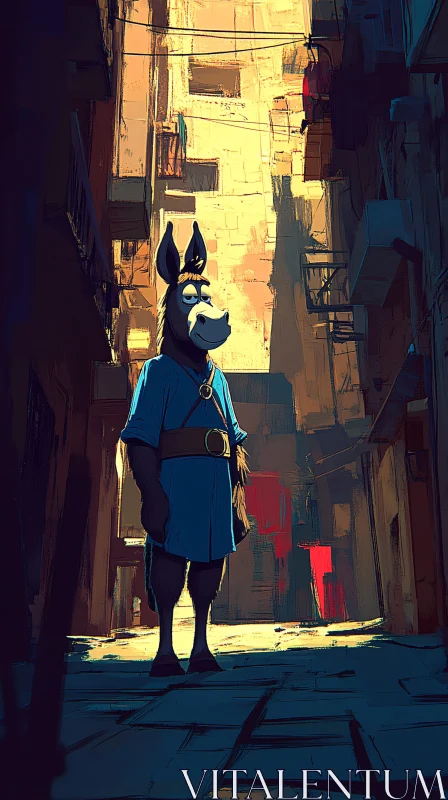 Cartoon Donkey in City AI Image