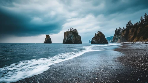 Coastal Landscape with Cliffs and Waves