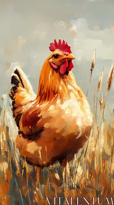 Poultry Elegance in Painted Field AI Image