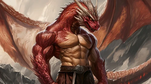 Red Dragon Humanoid Creature Art