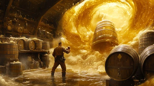 Golden Vortex of Beer in Cellar