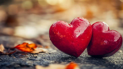 Pair of Hearts on Wet Surface