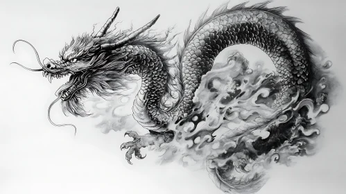 Monochrome Dragon Art: A Mythical Creature