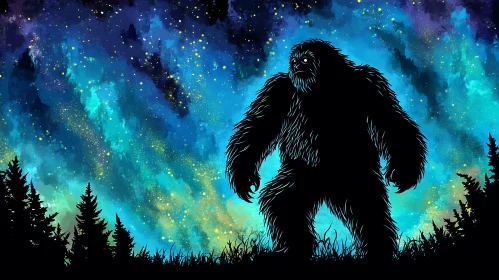 Mystical Bigfoot in Night Forest