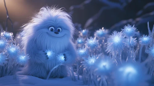 Whimsical Yeti with Glowing Flora