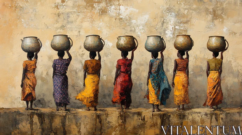 AI ART Women with Pots on Heads Painting