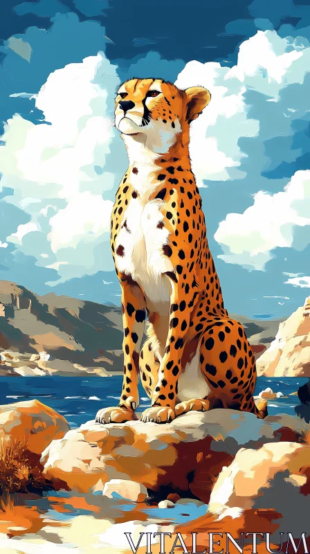 AI ART Cheetah Portrait Against a Vibrant Sky