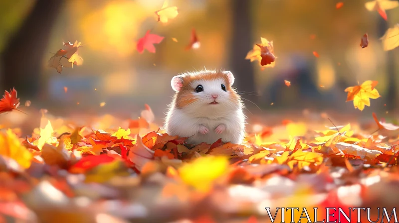 Cute Hamster in Fall Foliage AI Image